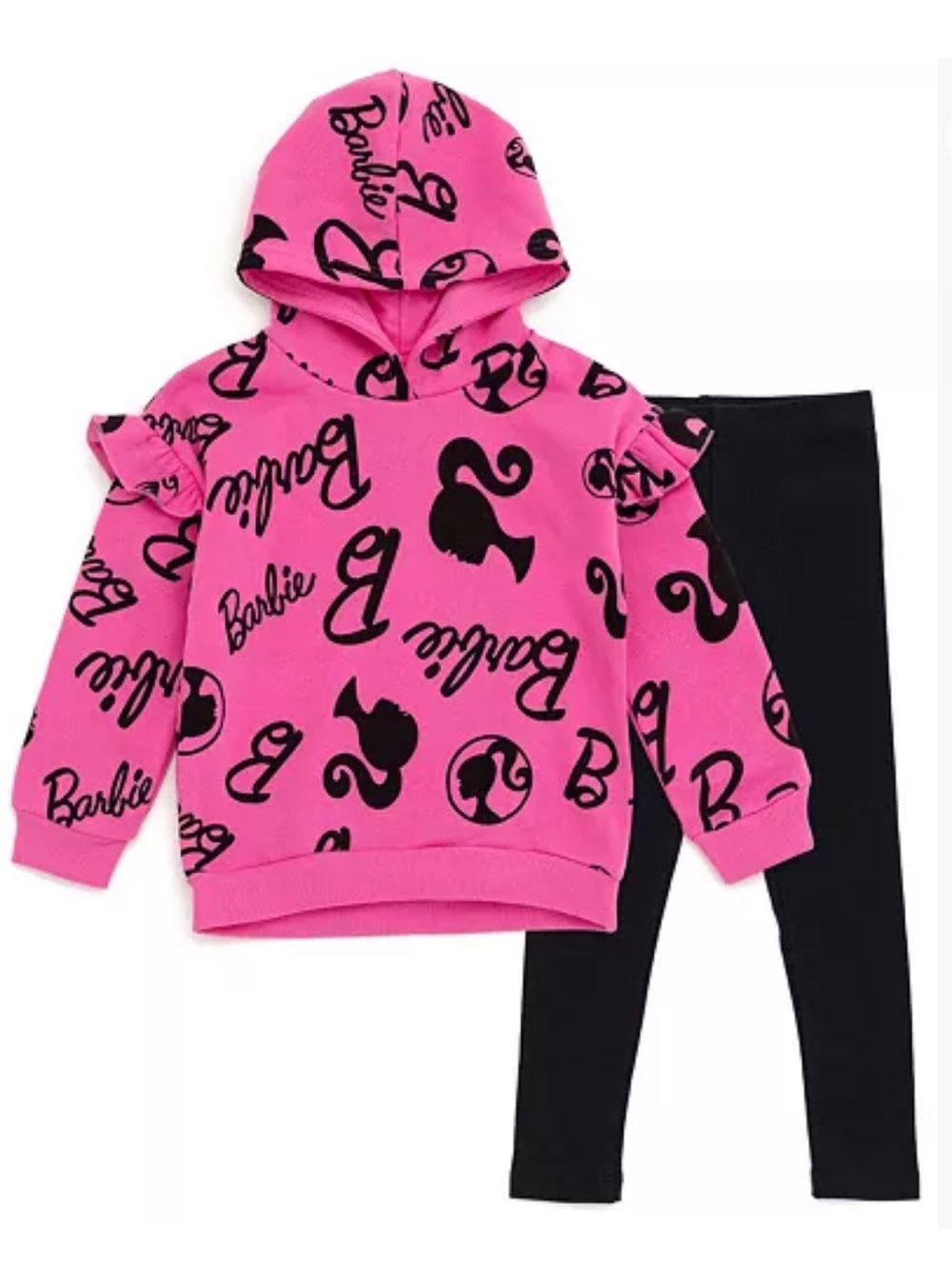 Pink TODDLER Girls Barbie Embossed Logo Black Legging Sweatsuit Set Hoodie 3T